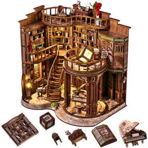 DIY Miniature House Kit, Book Nook kit Dreamy Book Hall 3D Wooden Puzzle with LED Lights, House Building Kit for Home Decoration and Creative Gift for Women Men Friends (Dreamy Book Hall)