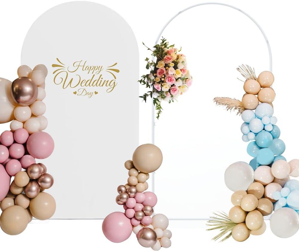 7.2FT Metal Wedding Arch Backdrop Stand with Arch Cover Spandex, Balloon Arched Frame Stand for Ceremony, Birthday Party Celebration,White
