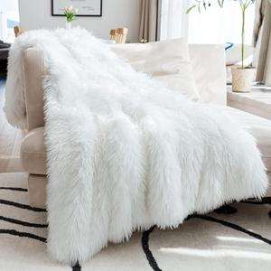 JONIYEAR Extra 2.8" Long Hair Fluffy Faux Fur Throw Blanket 50" x 60", Luxury Soft Decorative Fuzzy Furry Blankets for Couch, Cozy Plush Shaggy Blankets for Sofa Bed,Cute Lovely Blanket for Pet, White