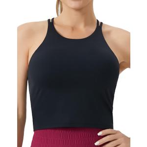 THE GYM PEOPLE Women's Cross Back Sports Bra Halter Neck Workout Crop Tank Tops with Removable Pads (Black, S)