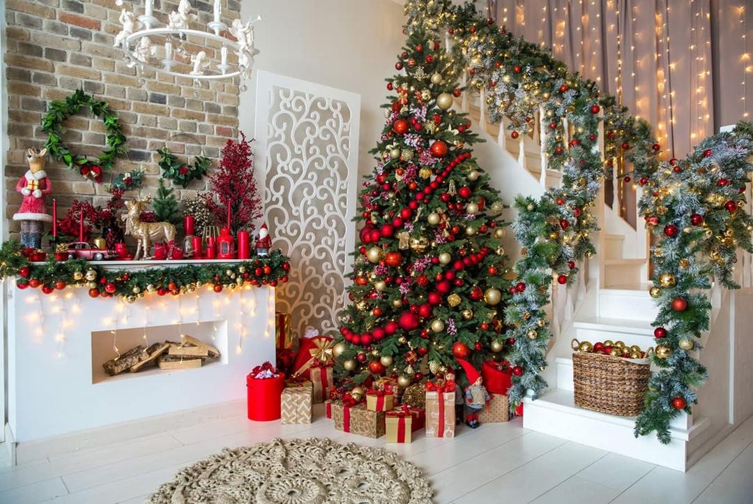 AIIKES 15x10ft Christmas Backdrops for Photography Fireplace Christmas Photography Background Indoors Xmas Tree Gift Holiday Party Decoration 11-752