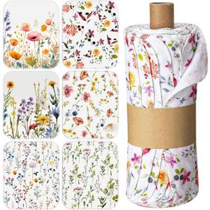 18 Pack Reusable Cleaning Cloths Washable Cotton Kitchen Dish Towels for Home Party Supplies Bulk, 9.84x11.81in (Wildflowers)