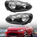 munirater 1 Pair Headlights Replacement for Go-lf Sportwagen (MK6) 2010-2014 Halogen Headlamp Assembly Black RH&LH 5K0941005C | 5K0941006C