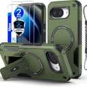 Google Pixel 10a case[Compatible with MagSafe][with (2 Pack) Tempered Glass Screen Protector][Built in Invisible Stand]Not Fadingmilitary-grade Shockproof Protective Phone Cover 6.3-inch(Green)