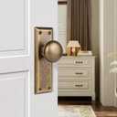 2 Pack Single Sided Old Style Dummy Door Knobs Interior, Vintage Antique Brass Long Plate Dummy Door Handles