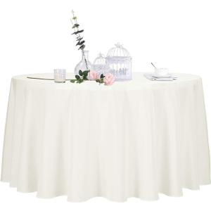 Ascoza 2 Pack 108 Inch Ivory Round Tablecloth in Polyester Fabric for Wedding/Banquet/Restaurant/Parties