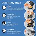 Hamilton Beach Breakfast Sandwich Maker with Egg Cooker Ring, Customize Ingredients, Perfect for English Muffins, Croissants, Mini Waffles, Perfect White Elephant Gifts, Silver (25475)