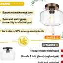 Industrial Semi Flush Mount Ceiling Light Oil Rubbed Bronze, 800 Lumen LED Bulb Included, Clear Glass Shade Ceiling Light Fixture, Light Fixture for Hallway Bathroom Bedroom, Hanging Light Fixtures