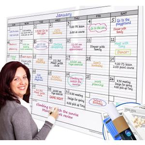 Dry Erase Monthly Extra Large White Board Calendar for Wall, 38" by 50", Jumbo Laminated Erasable One Month Whiteboard Calendar, Huge Oversized Blank 30-Day Poster with Lines and Squares