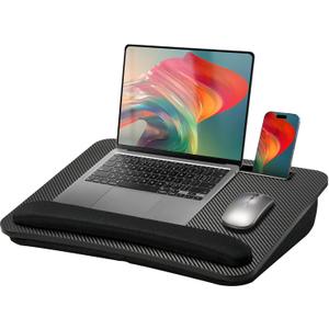 HUANUO Lap Laptop Desk - Portable Lap Desk with Pillow Cushion, Fits up to 15.6 inch Laptop, with Anti-Slip Strip & Storage Function for Home Office Students Use as Computer Laptop Stand - Black (Medium)