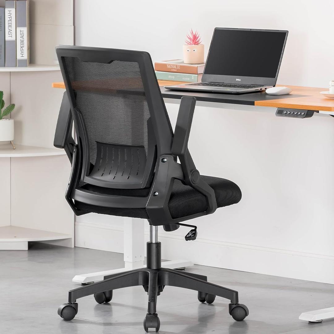 COMHOMA Office Chair with Flip-up Armrests Ergonomic Mesh with Lumbar Support Swivel Tilt Comfortable Study Computer Desk Task Chair