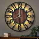LEIKE Large Wall Clocks with Night Light Battery Operated,Silent Non Ticking,Rustic Modern Big Wood Clock for Living Room, Bedroom,Kitchen,Farmhouse,Office,Home Decor-24 Inch(Black-Arabic Number)