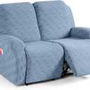 TAOCOCO Recliner Loveseat Cover Oversized, Stretch Jacquard Reclining Loveseat Cover for 2 Seat Extra Large Sofas Recliner Covers with Elastic Bottom for Kids, Pets (Light Blue)