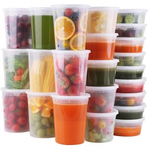 Deli Containers With Lids 48 Sets - Disposable Soup Container 8oz, 16oz, 32oz - Plastic Food Storage, Leakproof, BPA Free, Microwave/Freezer/Dishwasher Safe