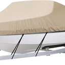 iCOVER Trailerable Boat Cover- 16'-18.5' Heavy Duty Waterproof Tarp Covers with Storage Bag, Fits V-Hull, Fish&Ski, Pro-Style, Fishing, Runabout, Bass Boats, up to 16ft-18.5ft Long X 94" Wide (Sand)