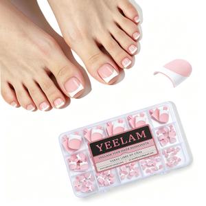 2 x Press On Toenails French Tip 120Pcs Soft Gel Toe Nail Press Ons, Sharp Square Matte Baby Pink Fake Toenails, 15 Sizes Everyday Wear Toe Nail Tips for DIY Pedicure
