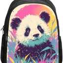 ALIFAFA Panda Backpack Cute Happy Panda Bookbag, Panda School BackPack Shoulder Bag, Elementary School Boys Girls Backpack, 16 Inch Backpack with 2 Compartments, Beige Pink Black