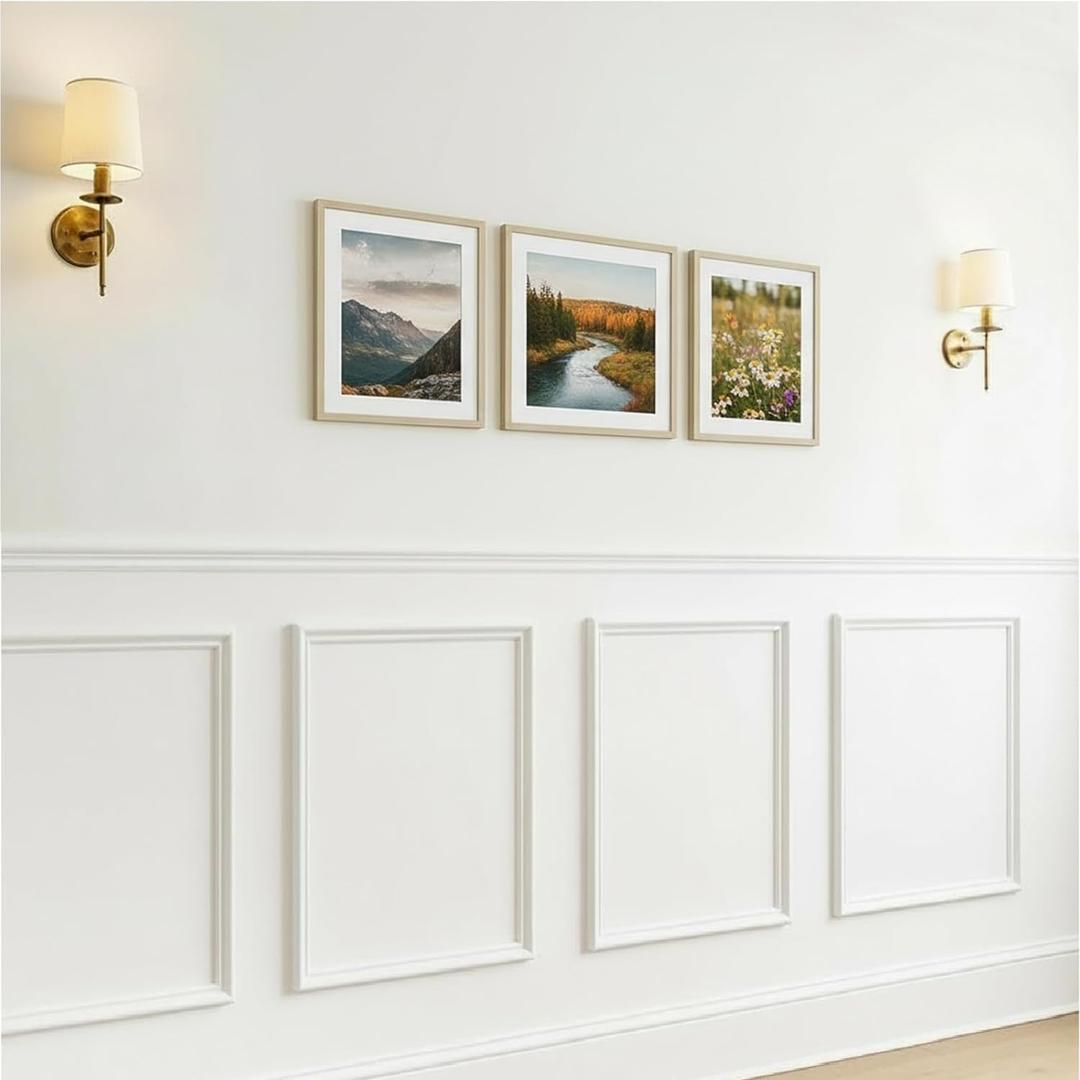 Pre Cut Wall Molding Kit, 2 Set 16" x 24" Wainscoting Panels, Ready-to-Assemble Door Trim Molding, Paintable Wall Moulding Panel for Interior Walls Door Picture Frame