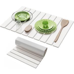Large Stone Dish Drying Mat for Kitchen Counter,23.6''x15.3'' Foldable Quick Dry Stone Kitchen Mat,Eco-Friendly,Absorbent Diatomaceous Earth Mats for Dishes Bottles Cups Bathroom Any Countertop-White