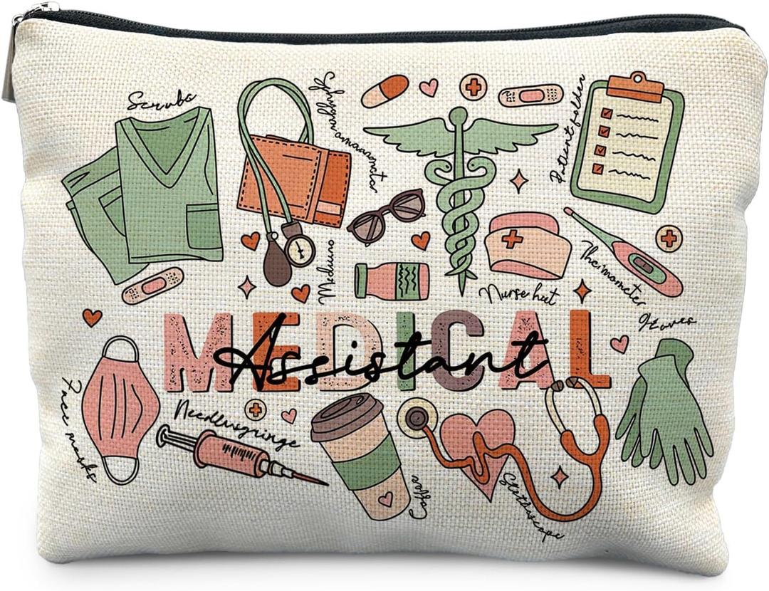 Medical Assistant Makeup Bag for Women, Medical Assistant Appreciation Week Gifts, Nurse Gifts Cosmetic Bag for Purse, Nursing Makeup Zipper Pouch