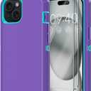 Annymall for iPhone 15 Case with 2 Screen Protector,Shockproof Drop Protection Full Body Heavy Duty 3-Layer Military Rugged Durable Phone Cover for Apple iPhone 15 6.1" (Purple)