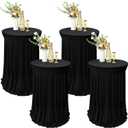Tegeme 4 Packs Round Spandex Cocktail Tablecloths with Skirt 32 x 43 Inch Cocktail Round Table Cover Spandex Stretch Square Tablecloth Skirt for Table Bar Wedding Party Banquet (Black)