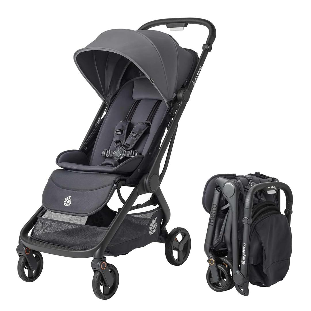 Ergobaby Metro 3 Baby Stroller for Newborns, Infants, and Toddlers - Travel Stroller with One-Hand Fold, Near-Flat Recline, Adjustable Handlebar - Graphite Grey