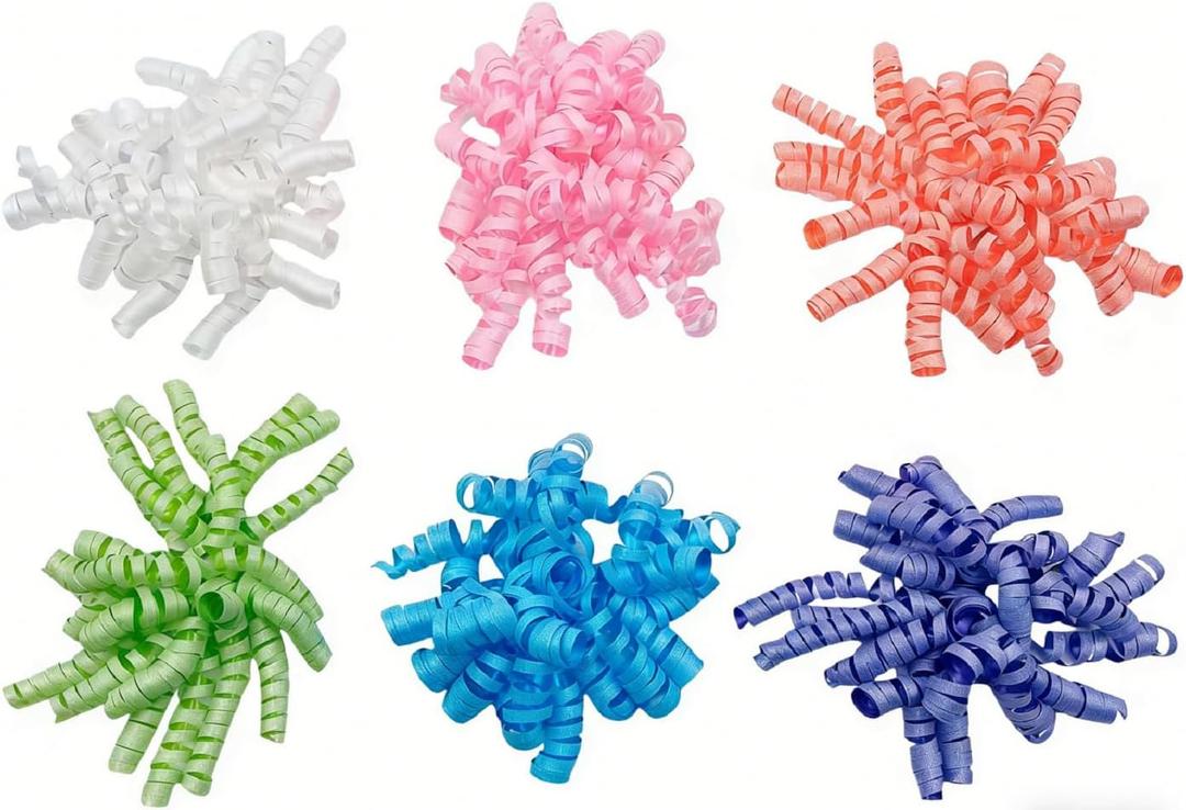 6pcs Self Adhesive Curly Bows for Gift Wrapping, Sparkling Ribbon Bows for Present Boxes, Birthday, Christmas, Wedding Decorations