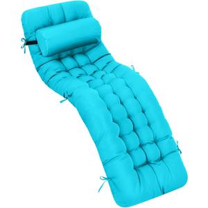 Tudomro 66'' Outdoor Chaise Lounge Cushion Waterproof Patio Pool Chaise Lounge Cushion with Headrest Pillow Tie Fade Resistant Replacement Longue Rocking High Back Chair(Blue,1 Pcs)