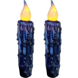 CVHOMEDECO. Real Wax Hand Dipped Battery Operated LED Timer Taper Candles Rustic Primitive Flameless Lights Decor, 4-3/4 Inch, Navy Blue, 2 PCS in a Package