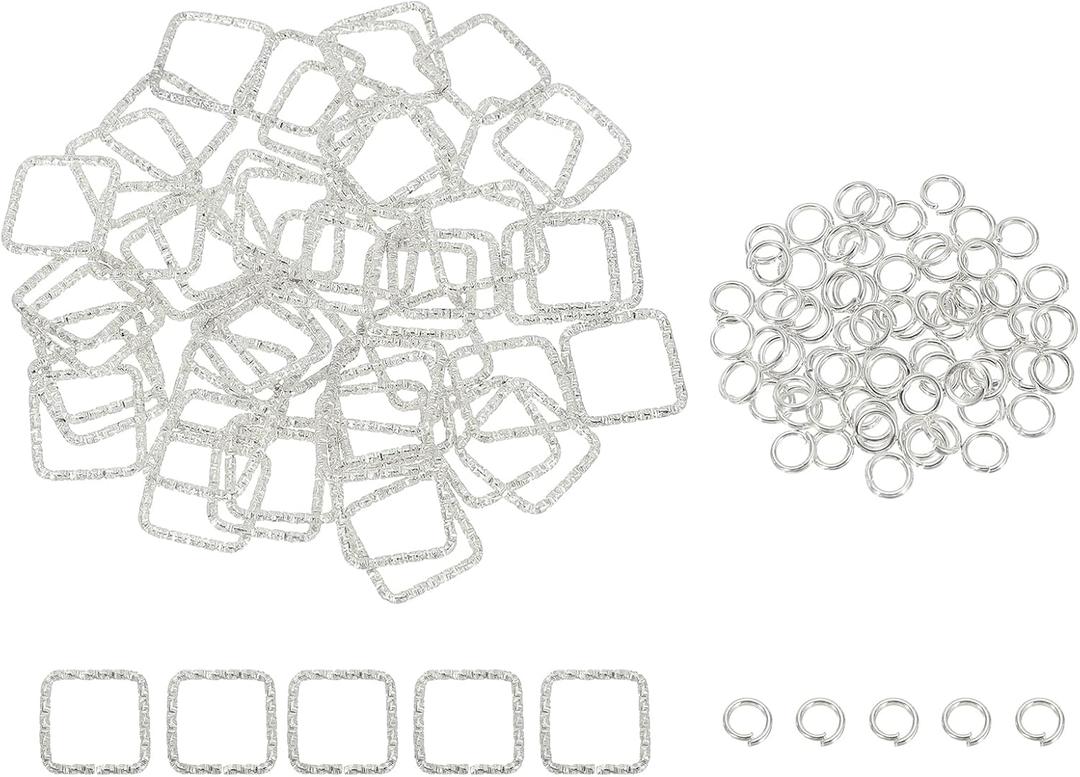 uxcell 100pcs 4mm Open Jump Rings and 15mm Embossed Jump Ring Kit, Closed Square Ring Connector for Bracelet Necklace Pendant Jewelry Keychain DIY Craft Making, Silver
