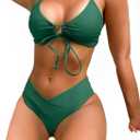 Meetall Women's High Cut String Triangle Bikini Set Swimsuits Sexy Bathing Suits 2 Piece (Medium, Dark Green)
