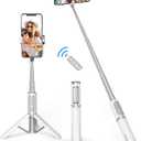 ATUMTEK Selfie Stick Tripod, 3-in-1 Extendable Aluminum Phone Tripod with Detachable Bluetooth Remote, Compatible with iPhone 17/16/15/14/13/12/11/11 Pro/XS Max/XR and Samsung Smartphones, White
