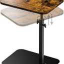 Side Table Sofa Tray for Couch Heavy Metal Base Swivel/Adjustable Height, Sofa Bed Bathroom Study TV Tray C Shaped End Table Food Snack Trays for Eating (19.7*15.7 in, Brown)