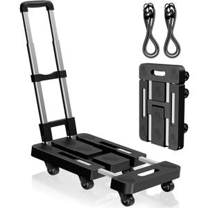 Folding Hand Truck,Foldable Dolly Cart With Wheels,500LB Heavy Duty Luggage Cart,6-wheel convenient Hand Truck,2 fixing ropes & 1 extra big storage bag Suitable for luggage,travel,moving(Black)