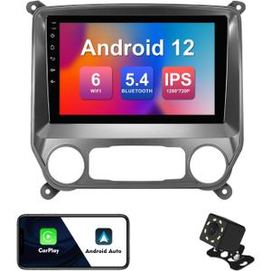 2+32G 9-inch Android 12 Car Stereo for Chevrolet Silverado/GMC Sierra 2014-2018 IPS Touchscreen Screen Car Radio with Carplay & Android Auto Support Backup Camera GPS FM Navi BT SWC