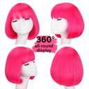 Hot Pink Bob Wigs with Bangs (Can Be Trimmed) Straight Short Wigs for Women Synthetic Pink Wig for Cosplay Women Funny Wig for Party Halloween Daily Anime Costume Events Wear