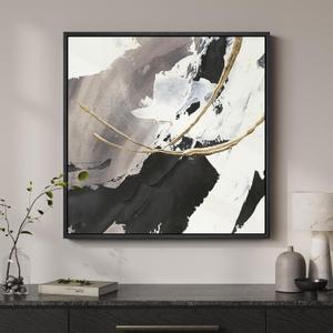 Framed Modern Black and White Abstract Wall Art, Square Contemporary Canvas Prints Artwork for Walls, Minimalist Gold Line Pictures for Bedroom Dining Room Lounge Living Room Office Wall Decor 24x24 In