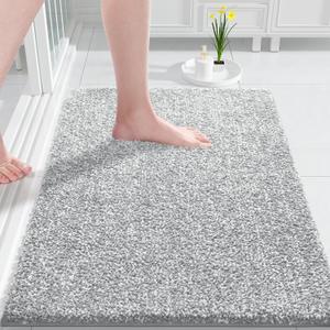 Yimobra Bathroom Rugs Mat, Extra Soft Comfortable Bath Rugs, Non-Slip, Water Absorbent and Thick Bathroom Floor Mats, Machine Washine, Shaggy Rugs for Shower Bathtubs, 32" x 20", Grey&White