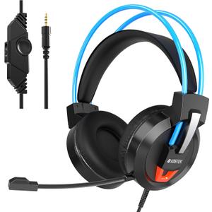 Voistek Over Ear Headphones Wired, Computer Headphones with Microphone, Volume Control, 50mm Drivers, Wired Game Headset for PC, Chromebooks, Laptop, Computer (Blue)