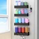 HuggieGems Metal Magnetic Water Bottle Holder for Refrigerator, Cup Holder Organizer for Stanley and Tumbler for Kitchen, 4 Pack, Jet Black