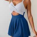 B2prity Women Cutout One Piece Skirt Swimsuit V Neck Wrap Tie Back Swimdress Tummy Control Bathing Suits Slimming Swimwear (Blue, XXL)