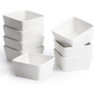 BTaT- Ramekins 8 oz, Set of 8, Square Porcelain Ramekins, Ramekins for Baking, Creme Brulee Dish, Souffle Cups, Appetizer Cups, Custard Dish, Pudding cups, Ramiken Set