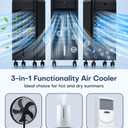 NOMEY 3-IN-1 Portable Air Conditioners 4 Modes & 3 Speeds, Waterless Alert System, 12H Timer, 1 Gal Detachable Water Tank, 4 Ice Packs, Remote, 70 Oscillation Windowless Evaporative Air Cooler, Small to Medium