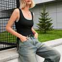 Women's Square Neck Tank Tops Basic Sleeveless Summer Sleeveless Drawstring Side Slim Fit Casual Camisole Shirts, 2XL