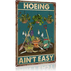 FLFGIDD Tin Sign Hoeing Ain't Easy Gardening Garden Aluminum Metal Signs for Toilet Restroom Home Decor Gifts 8x12 inch-Tin Sign