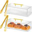 2 Pcs Acrylic Bakery Pastry Display Case with 9'' Serving Tong 14"x6"x4" Rectangular Clear Acrylic Serving Tray Dessert Cake Tray with Lid for Party Banquets