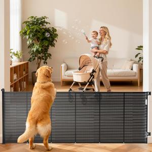 Retractable Baby Gate for Stairs, 48" Tall X 120" Wide Mesh Dog Gate Indoor, Child Gate for Doorways, Hallways, Deck, Indoor Outdoor Pet Baby Safety Essentials for Home, Black
