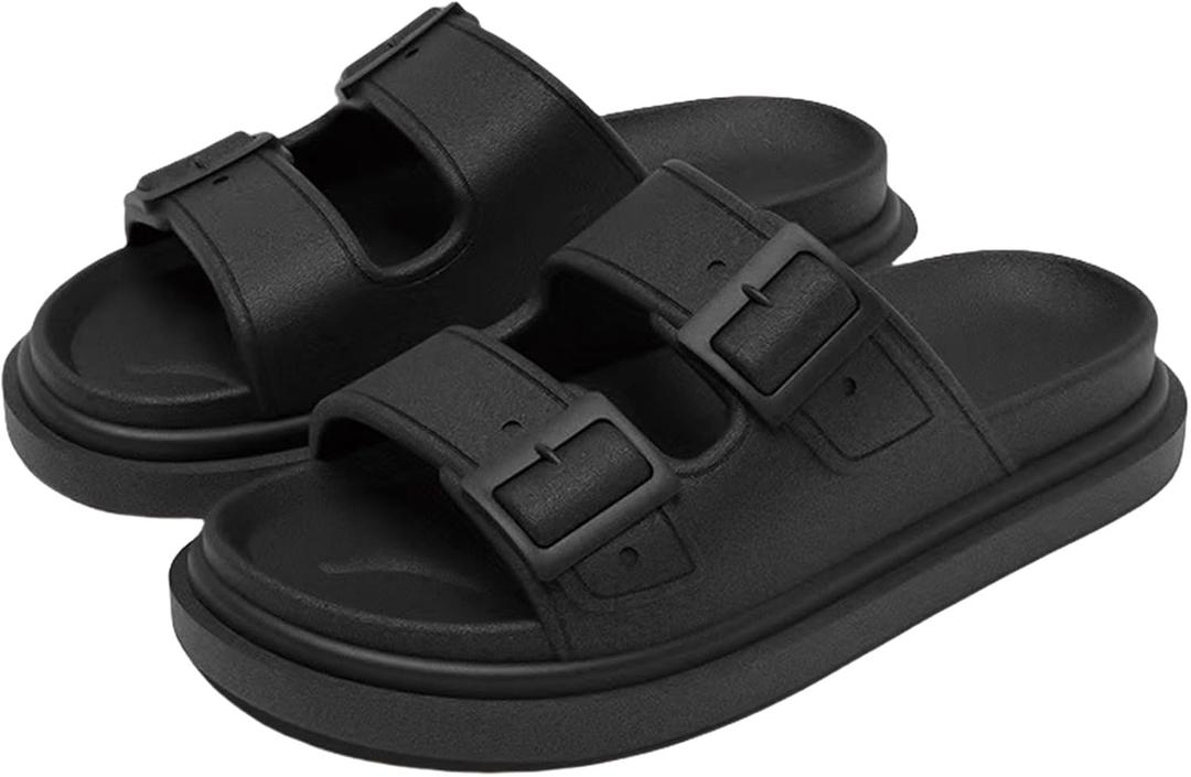 Cloud Slide Sandals for Women Men Pillow Slippers With Ultra Comfort Recovery Beach Shoes Low Arch Support (Black)