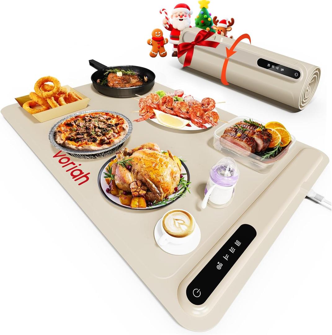 Warming Mat for Food, Voriah Electric Warming Tray with 3 Temp Settings & Auto Shut-Off, Food Warmer with Thick Silicone Surface to Keep Food Warm at Buffet, Parties, and Family UseApricot (L-24*16'')